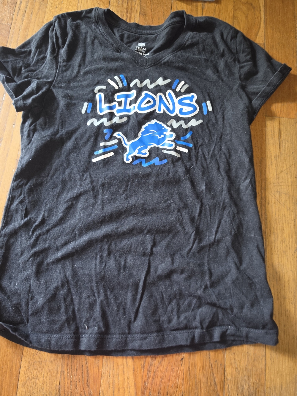 NFL Black Tee with Blue and White 'Lions' Graphic
